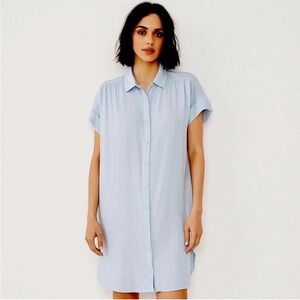 NWOT well worn Linen button down shirt dress with pockets blue S‎